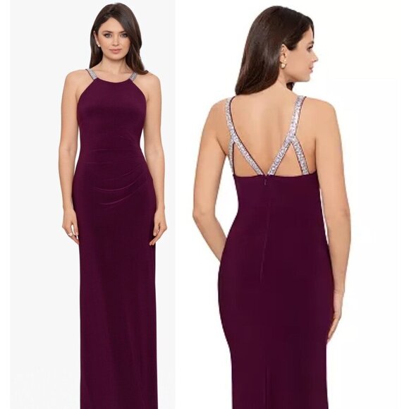 Betsy & Adam Womens Size 6 Halter Neck Rhinestone Straps Cocktail Gown Dress New - Picture 1 of 11